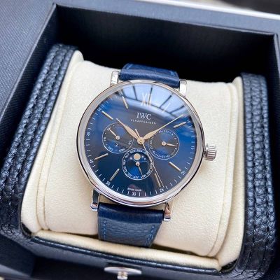 IWC Portofino 3836-2 Movement 40mm Blue Italian Calfskin Leather Strap Blue Face Silver Case Watch